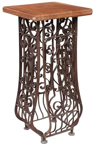 Rustic Metal Entryway Hall Dide table | decorative Distressed Brown Wood Side Table | Aged Tall Pedester Riser | Vintage Table With Grills