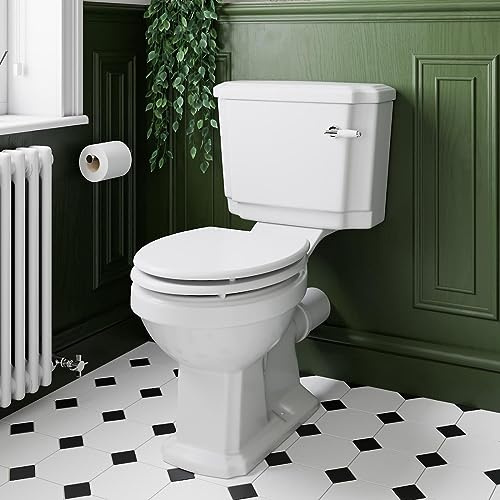 Park Lane® Traditional Bathroom Cloakroom Close Coupled Toilet Space Saving WC Toilets Soft Close Seat Single Flush Cistern Oval Pan, White Gloss