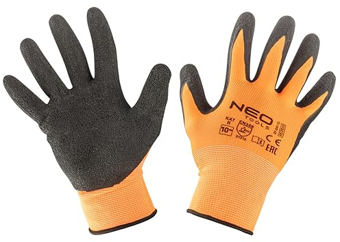 NEO TOOLS Gants de travail de sécurité robustes Gants de Constructeur, Gants de Jardinage, Gants de Mécanicien Légers - Gants de montage solides avec revêtement en latex - 8-11 (Orange, 8)