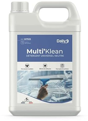 DAILY K - Détergent universel neutre MULTI'KLEAN - Nettoyant concentré multi-usage - Fabriqué en France - Bidon 5 Litres