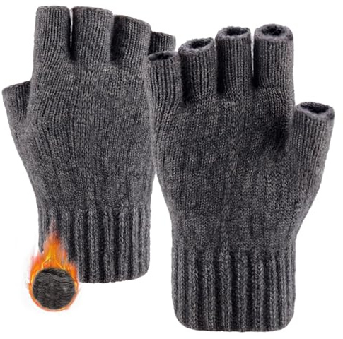 lifwimner Gants d'Hiver Demi-Doigts Mitaines Tricotées sans Doigts Gants Extensibles Chauds pour Hommes Unisexes Gloves(Gris foncé)