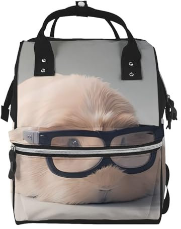 OrcoW Meerschweinchen Mit Brille Drucken Windeltasche Mumie Rucksack Große Kapazität Multifunktions Wasserdichte Windeltasche Für Mama Und Papa, Schwarz , One size