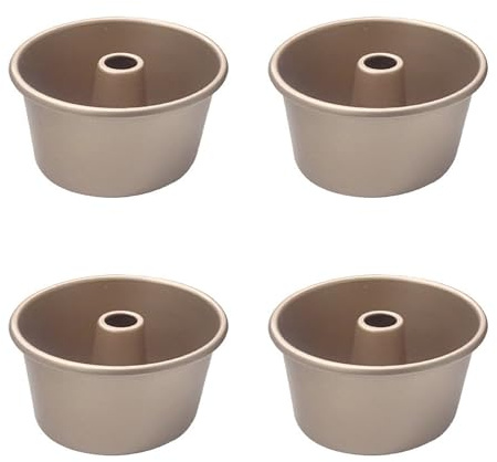 QJFCare 4 Inch Mini Fluted Tube Cake Pan, 4 Pack Nonstick Carbon Steel Fluted Tube Cake Cup, Mini Oven Baking Cup Mold Mould Bakeware for Kugelhopf, Cake, Brownie, Jello, Bavarois - Gold