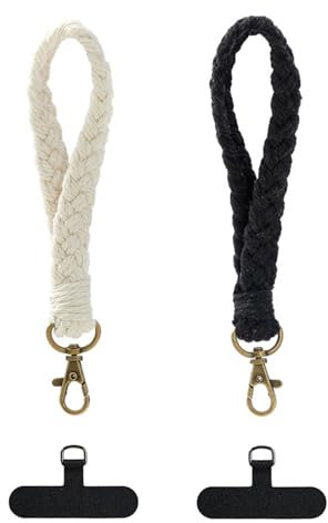 SURALIN 2 llaveros de Encaje con Borla, Correa de muñeca de Cuerda de algodón Tejida Hecha a Mano + 2 Parches Transparentes en la Parte Posterior del teléfono