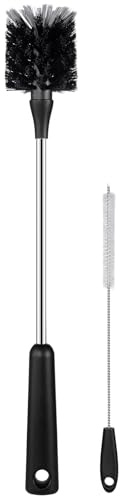 Water Bottle Brush with Straw Cleaner, 15 Inches Stainless Steel Handle Baby Bottle Brush Cleaner, Kitchen Scrub Cleaning Brushes for Cup, Wine Glasses, Coffee Mugs, Tumblers, Wine Decanters, Black