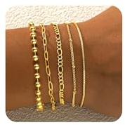 FUNEIA Armband Damen Gold 14 Karat Vergoldet Armbänder Set Charm Armkette Damen Gold Wasserfest Verstellbare Goldenes Modeschmuck Armbander Set für Frauen Teenager Mädchen Geschenk