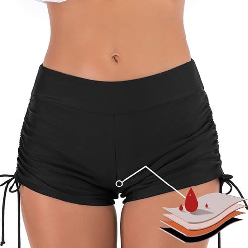 Culottes menstruelles pour femmes pour la natation, taille haute 4 couches étanches, bas de maillot de bain menstruel bikini pour filles adolescentes, shorts de natation super absorbants séchage