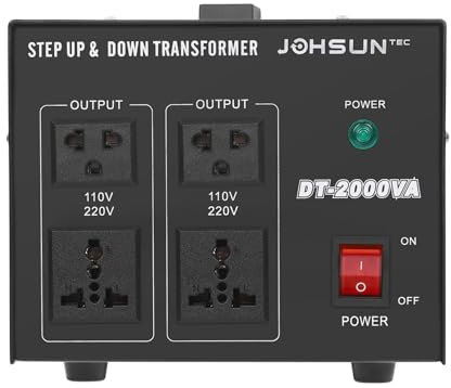 Transformador de voltaje 220 V a 110 V convertidor de voltaje step-up/down 2000 W, para aire acondicionado, frigorífico, lavadora, ordenador, TV, ventiladores eléctricos