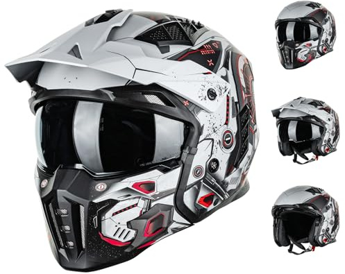 ILM Hjälm motocross herr dam vintage retro med visir ECE-modell Z302, SciFiRed, S
