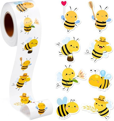 500 Stück Biene Aufkleber Cartoon Bienen Belohnungsaufkleber Rolle Wasserdichte Vinylaufkleber Bienenetiketten Aufkleber Selbstklebende Wandaufkleber mit Tieren für Geburtstags Bienenthema Party Dekor