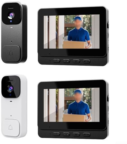 Honseadek Sonnette vidéo de 10,9 cm, sonnette intelligente avec écran de 4,3, caméra vidéo sécurisée, interphone bidirectionnel sans fil pour un accès pratique à la maison (noir)