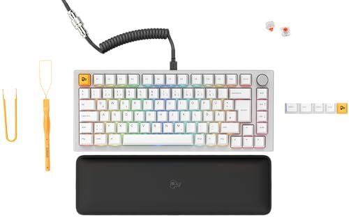 Glorious Gaming GMMK PRO 75% – Modulares mechanisches Gaming-Keyboard, TKL, Grundgerüst 1,5 kg, voll anpassbar, Spiralkabel, Handgelenkablage, PBT-Tastenkappen, Deutsch QWERTZ Layout - Weiß