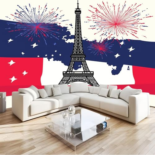 Papier Peint Intissé Art Numérique Drapeau Paris Tour Eiffel 250 x 175 cm Papier Peint Photo Panoramique, Poster Geant Mural Personnalisé 3D, pour Salon Cuisines Chambre Adulte Enfant Décor Murale