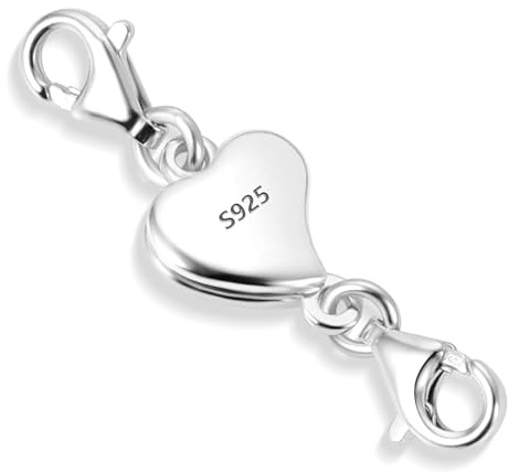 925 Sterling Silver Heart Magnetic Necklace Extender, Double Lobster Clasp Necklace Closure, DIY Jewelry Making Accessories (Silver)