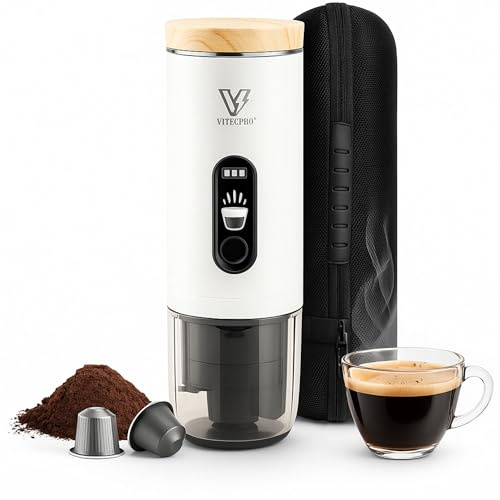 Vitecpro® Bärbar kaffebryggare, bärbar kaffebryggare, bärbar espressomaskin, bärbar espressomaskin, bärbar espressomaskin, resekaffebryggare, kapselmaskin för bärbar (vit)