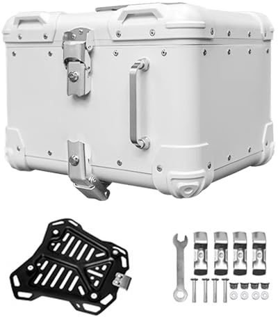 Baul Moto Maletero de Scooter para 1 Casco,Baúl de Moto de Aluminio 40L 45L,Top Case Maleta Moto,Caja de la Cola de la Motocicleta Impermeable Negro,Blanca(Blanca,40 L)