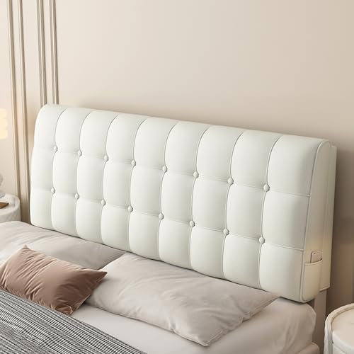 Gepolstertes Kopfteil aus Kunstleder mit abnehmbarem Bezug für Schlafzimmer oder Wohnheim, großes Kissen mit Lendenwirbelstütze, Rückenlehne, weiße Gurte im Lieferumfang enthalten, 150 x 58 x 5 cm