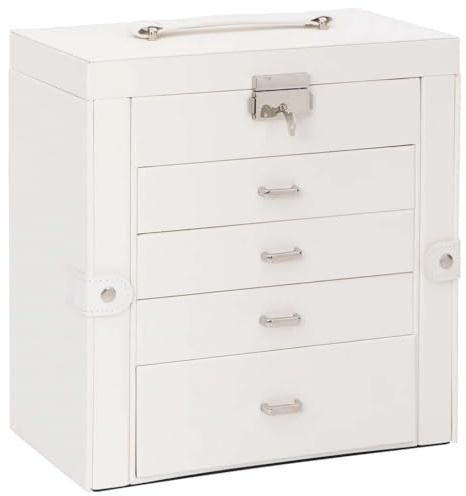 vidaXL Schmuckkästchen 5-Schichten mit Spiegel Abschließbar Weiß, Schmuckkasten, Schmuckkoffer, Schmucktruhe, Schmuckbox, Schmuckorganizer
