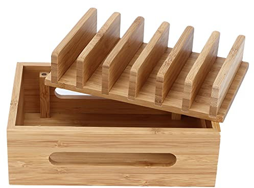 NMLLTB Charging Station Organizer Device Organizer Laptop Charging Station Wood Cell Phone Dock Portable Phone Holder Tablet Storage Box Cell Phone Dock Storage Box with No Fading