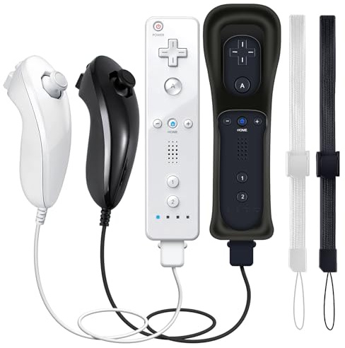 GOUYESHO 2 Pack Remote Control for Wii/Wii U with Nunchuck, Wii Controller with Silicone Case and Wrist Strap, (Black and White)