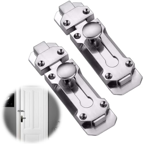 Door Bolts for Internal Doors, 3 Inch Bedroom Door Lock & Patlock for Patio Doors, 2 Pack Polished Chrome Gate Latch, Surface Mounted Sliding Security Bolts for Bathroom, Cupboards