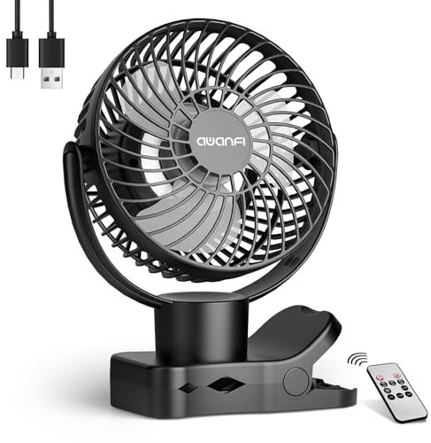 AWANFI 10000mAh USB Ventilator, Clip Ventilator Aufladbarer mit Akku Fernbedienung Haken, 360° Oszillation, Ventilator Klein mit LED Licht, Mini Tischventilator für Camping Kinderwagen Büro