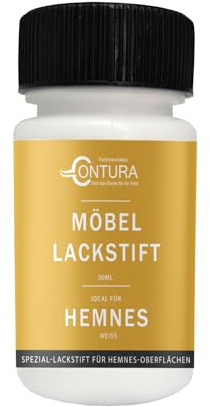Contura 50ml. Möbel Lackstift passend für Hemnes Weiß Schwarz Reparaturstift Lackfarbe (Hemnes Weiß, 50ml. Pinselflasche)