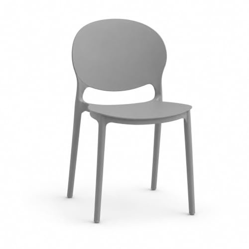 KONTE.DESIGN Set di 4 sedie SANTA CRUZ in polipropilene grigio, impilabili