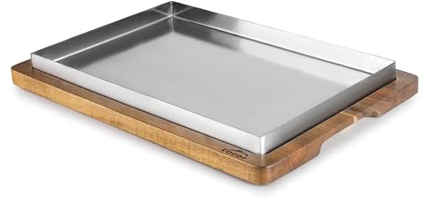 Lacor - 60830 - Riso piatto, acciaio inox e legno di acacia, ottimale per cuocere e grigliare, 33 x 23 cm