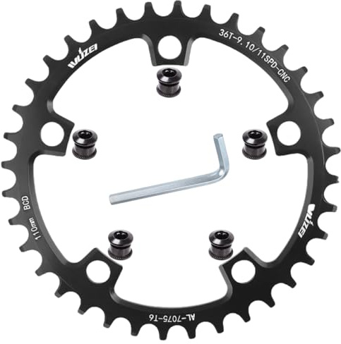 goucrro 110/130 BCD Chainring 36/38/40/42/44/46/48/50/52/54/56/58/60T Round Narrow Wide Bicycle Chainring with 5 Screws for Road Bike Folding Bicycle(Black,110BCD-36T)