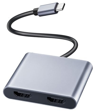 USB-C auf Dual HDMI Adapter 4K@60Hz, Type-C zu HDMI Adapter für 2 Monitore, Erweiterung mit 4K@60Hz Einzelmonitor und 4K@30Hz Dualmonitor, kompatibel mit Thunderbolt 3/4, MacBook Pro/Air, iPad Pro, De