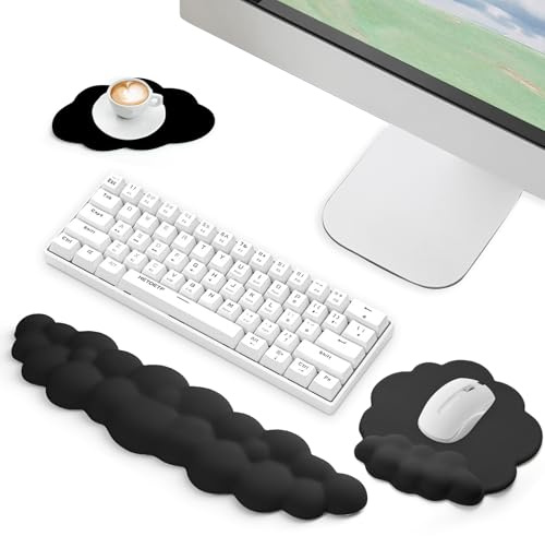 Votoko Wolke Handballenauflage Tastatur, Ergonomische Wolke Tastatur Handgelenkstütze mit Handgelenk Mauspad, Untersetzer, PU Leder Memory Schaum für PC/Gaming/Arm Handpolster/Computer (Schwarz)