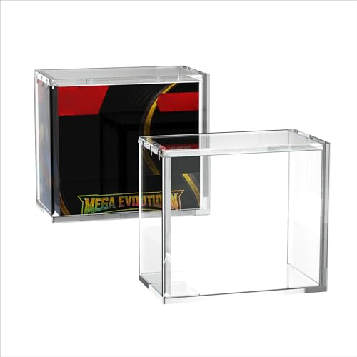 PKMN Booster Box Acrylic Case Protector(1 Pack)–Ultra Thick 6/8mm Clear Acrylic Display Box with Sliding Slot & 5mm Magnetic Lid,Rounded Edges,Collector Case Compatible with Trading Card Booster Boxes
