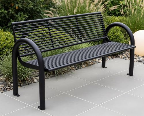 MATERIUM® Gartenbank Metall Schwarz - extra stabile Bank aus Metall mit 150 cm Sitzbreite, wetterfest & widerstandsfähig - hochwertige Sitzbank aus Stahl mit edler Pulverbeschichtung (Schwarz Matt)