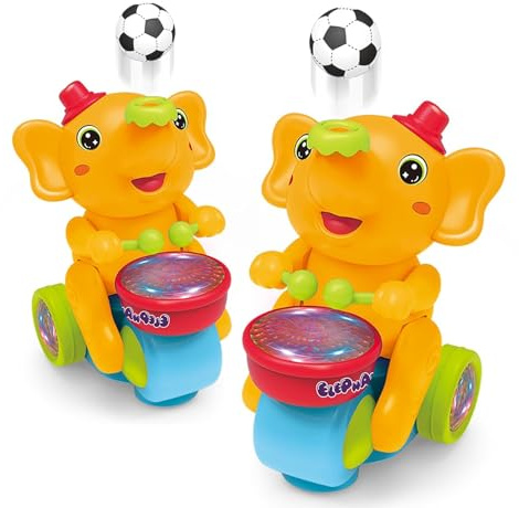 Éléphant Musicien Batteur, Jouet À Balle Soufflante Avec Lumières Et Sons, Tambour Électrique À Balle Roulante, Bébé Éléphant Batteur De Football, Jouets Sensoriels À Balles Flottantes(Orange*2)