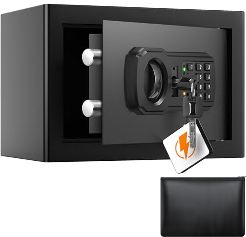 Digital Safe Box with Keypad, 12.4L Compact Security Safe for Home & Office - Anti-Theft Cash Box for Money, Jewellery, Passports & Documents