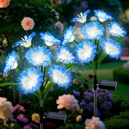 Qoosea Lampe Solaire Fleurs Exterieure Jardin, 2 Pièces Lumière Solaire Fleur Extérieure, LED Lumiere Solaire Étanche IP65, Décoration pour Cour Chemins Pelouse Terrasse Clôture Fête Mariage Noël