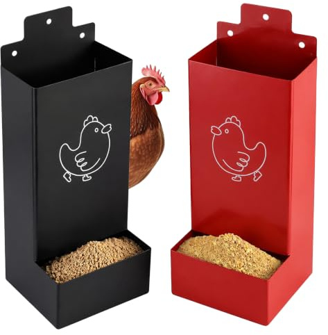 2er-Pack Futterautomat Hühner, Futterspender aus Metall, Hühnerfutter Automat, Futtertrog für Hühner, Enten und Geflügel