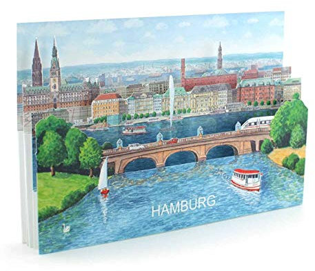 HAMBURG Pop-Up-Karte / 3 D-Karte - mit Liebe gemachte Städtekarte, die man als Deko verwenden kann. Eine besondere Hamburg-Grusskarte - oder ein schönes Souvenir