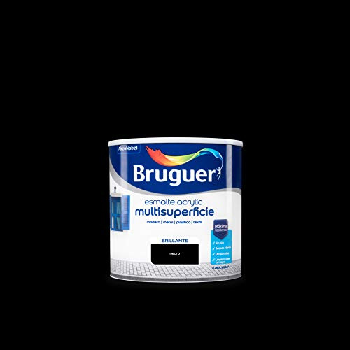 Bruguer Acrylic Multisuperficie Esmalte al agua - Pintura, 250 mL, Brillante Negro