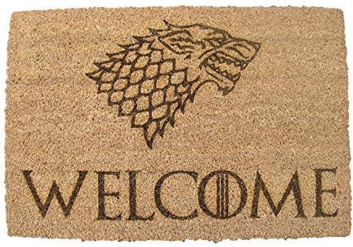 Alfombrilla de entrada de Juego de Tronos con diseño de lobo, hecha de fibra de coco, 60 x 40 cm, de la marca Fastcraft UK