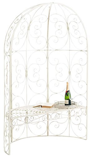 CLP Padiglione Giardino Con Panca Rosie I Gazebo Padiglione In Ferro I Pergola A Semiluna Portata Max 200 KG, Colore:antico-crema