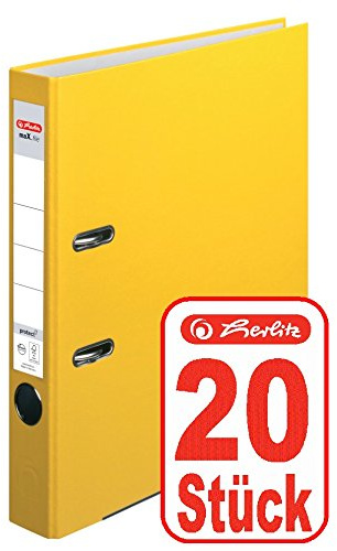 Herlitz 9942582 Ordner maX.file protect A4 5cm gelb, PP-Kunststoffbezug/Papier hellgr. besch. 20er Packung (gelb | 20er)