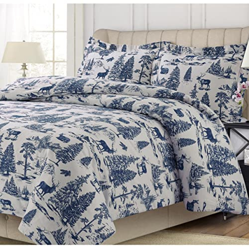 Tribeca Living MTOILDUVETQUNB Duvet Set, Queen, Deer Toile Navy Blue