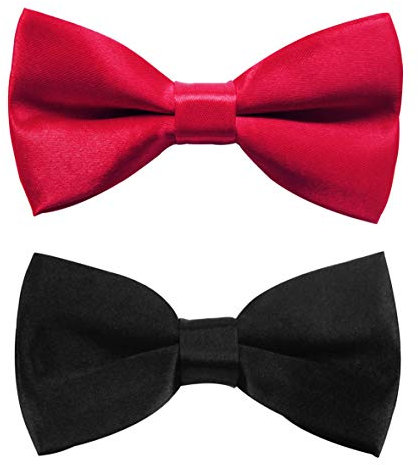 axy Kinderfliege 2er Set, Jungen Fliege, bereits gebunden, Konfirmation verstellbar KFLIS1 (Set 1 (Schwarz + Rot))
