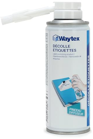Décolle Étiquette Waytex – Aérosol 200ml avec Pinceau | Retire Facilement Étiquettes et Colle sur Verre, Plastique, Métal, Bois, Carton, etc. | Application Précise Sans Résidus
