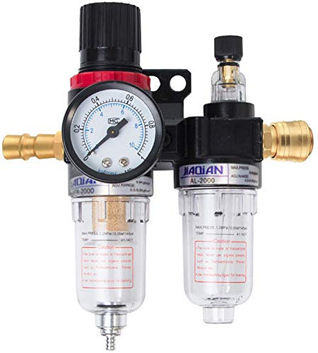 Xionghonglong Réducteur de Pression Air Comprimé, Unité de Maintenance 1/4 avec Manomètre, Séparateur d'Eau pour Compresseur