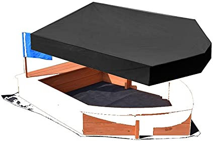 Sandpit Cover, Boat Shape Sandbox Covers With Drawstring, Waterproof, Oxford Black 160 * 113 * 22cm