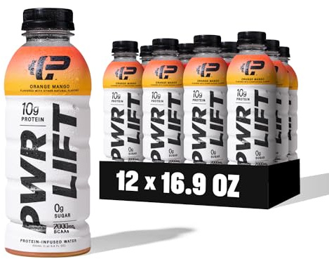 Whey Protein Water Sports Drink by PWR LIFT | Orange Mango | Keto, Vitamin B, Electrolytes, Zero Sugar, 10g of Protein | Post-Workout Energy Beverage | 16.9oz (Pack of 12)