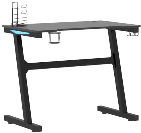 vidaXL Gaming Schreibtisch mit LED Z-Gestell Computertisch Gamer Tisch Racing Laptoptisch PC Tisch Bürotisch Arbeitstisch Schwarz 90x60x75cm
